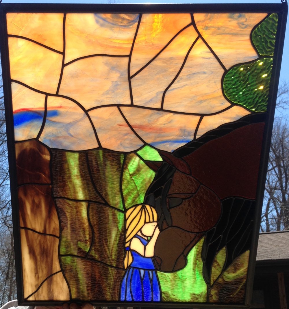 woman in tree stained glass design