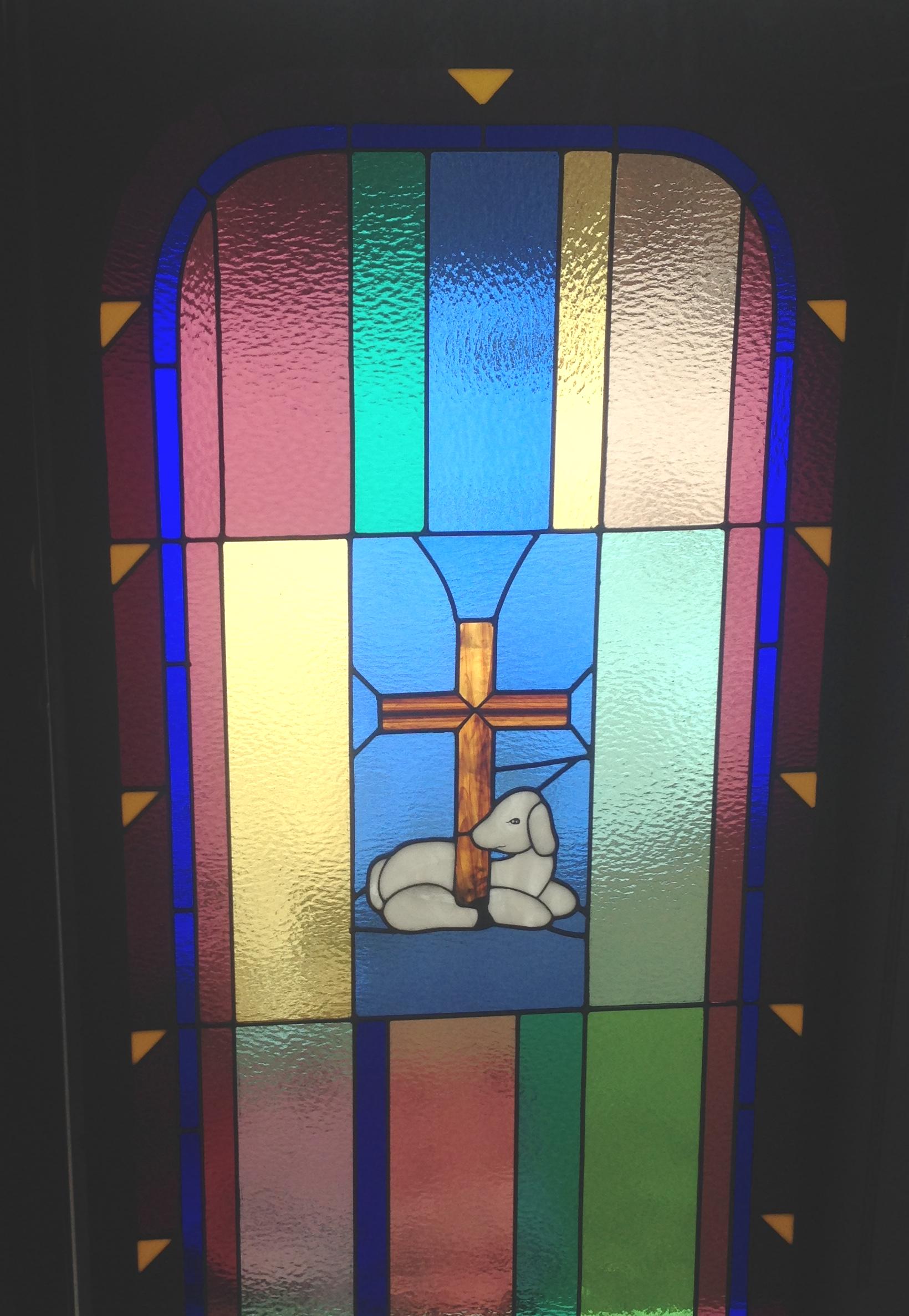 cross and lamb stained glass